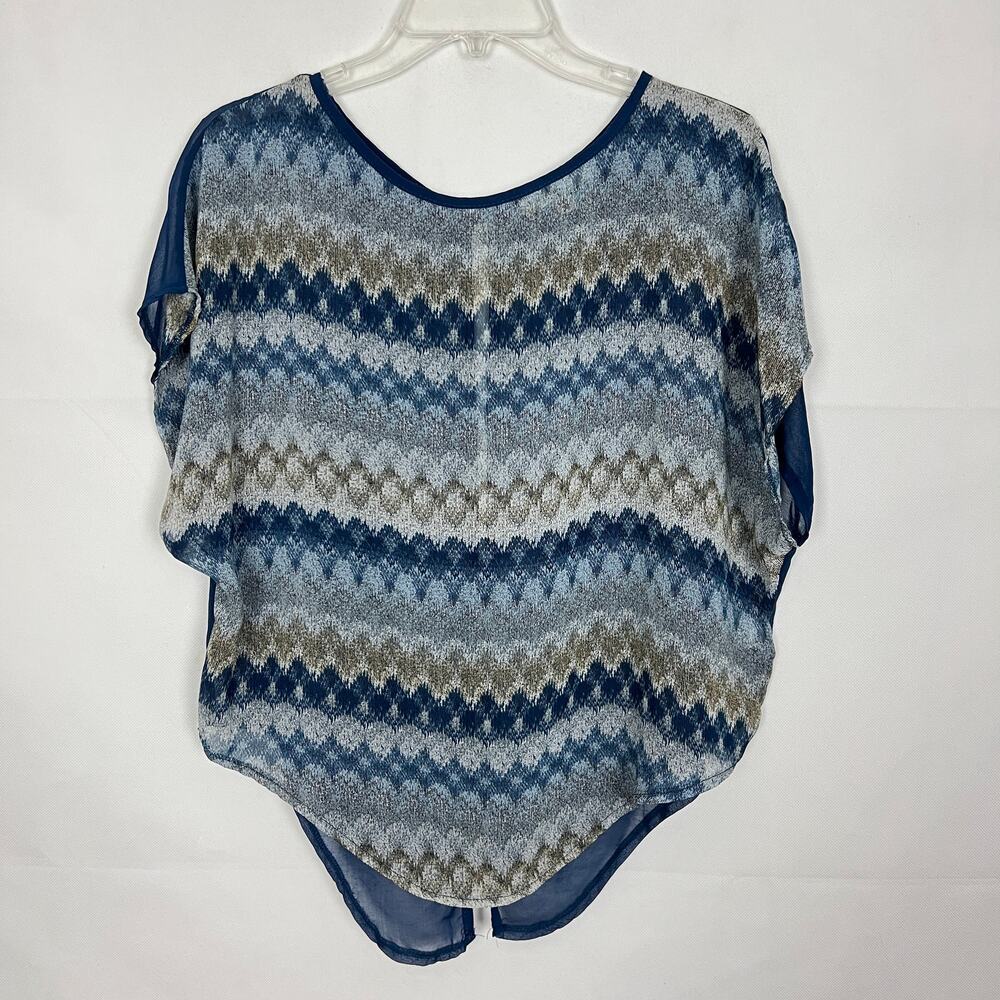 Ya Silk Blend Diamond Print Chiffon Blue Top Size M Workwear Casual